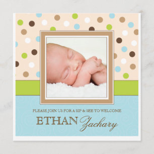 Sip en zie Baby Boy Foto PolkaDot Uitnodiging