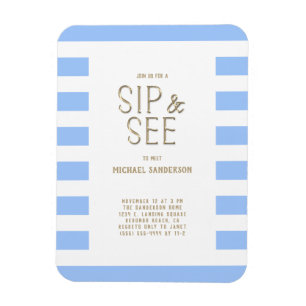 Sip en zie Baby shower Blue White Striped Magneet