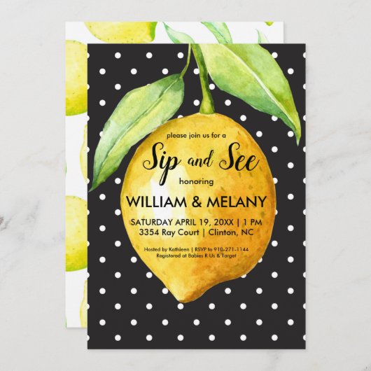 Sip en Zie: Baby shower met citruscode Kaart (Voorkant / Achterkant)