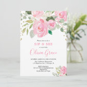 Sip en zie bloemenrozen blozen roze waterverven kaart (Staand voorkant)