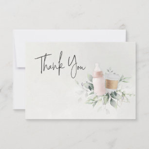Sip en zie koffie-Baby shower Dank je wel roze kaa Bedankkaart