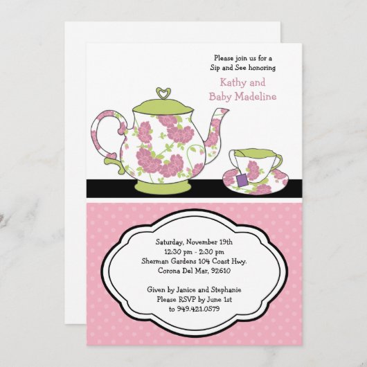 Sip en zie uitnodiging tot Baby shower (Voorkant / Achterkant)