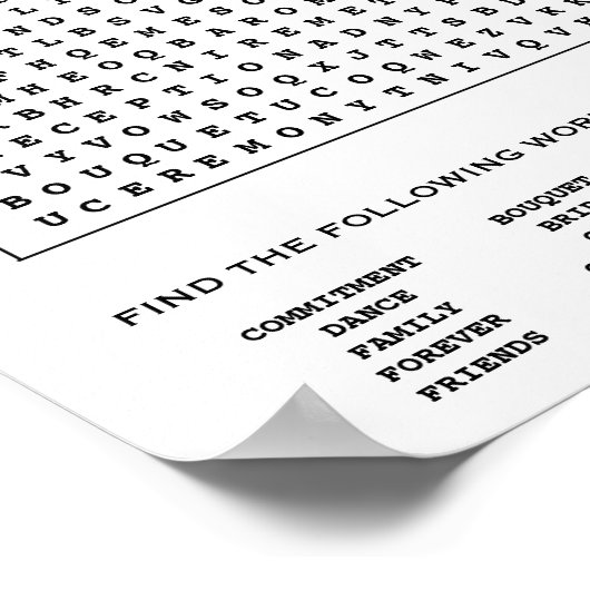 Sip en zoek aangepaste woord bruiloft zoeken puzze poster (Hoek)