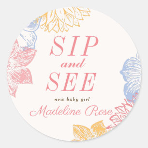 Sip et voir Baby shower Étiquette Floral moderne