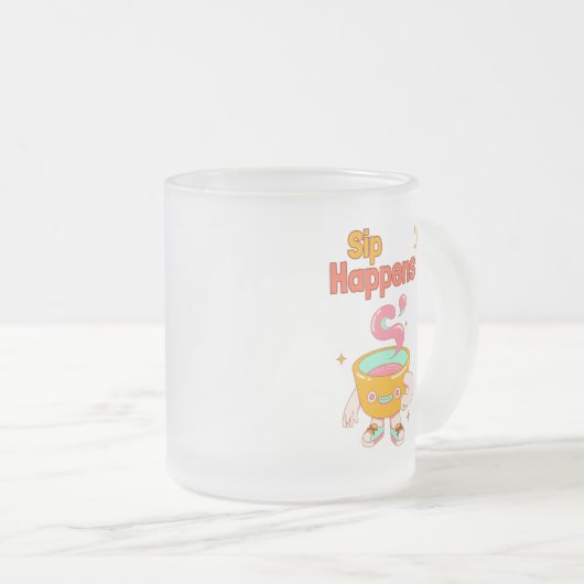 Sip Happens Humor Frosted Mug (Devant droit)