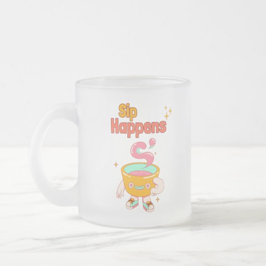 Sip Happens Humor Frosted Mug (Gauche)