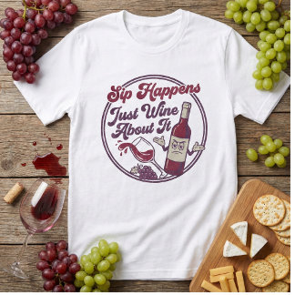 Sip Happens Just Wine About It Funny Wine Pun T-shirt