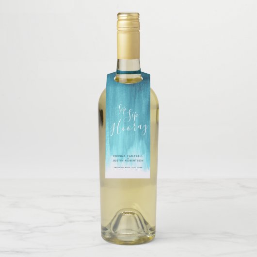 Sip hooray aangepaste bruiloft abstracte blauwgroe flessenhanger (Op fles)