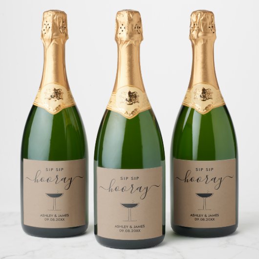 Sip Hooray Chapagne Label, Bruiloft Glas Sparkling Wijnetiket (Flessen)