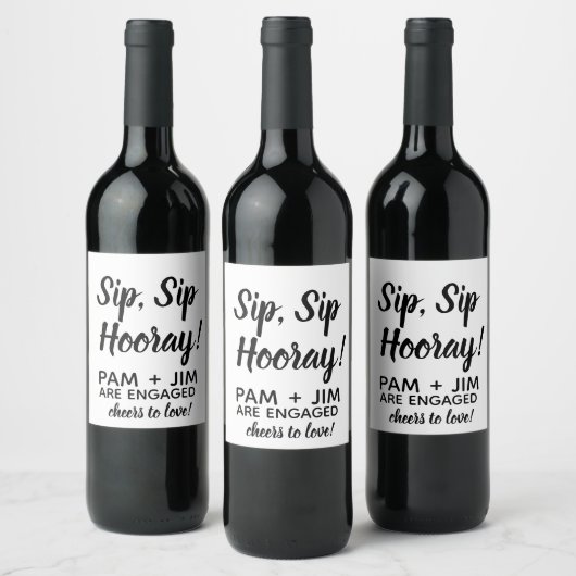 Sip Hooray Custom Wijn Label. Verlovingsfeest Wijn Etiket (Flessen)
