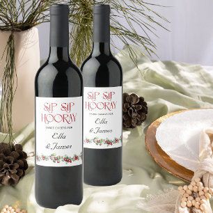 Sip Hooray Holly Branch Winter Bruiloft Wijn Etiket