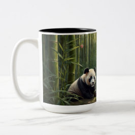 Sip in stijl - Charmante Panda in Bamboo Forest Tweekleurige Koffiemok