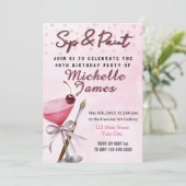 Sip & Paint 40ste verjaardag uitnodiging (Staand voorkant)