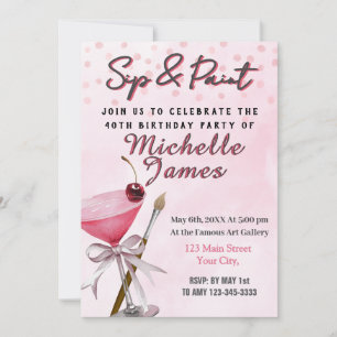 Sip & Paint 40ste verjaardag uitnodiging