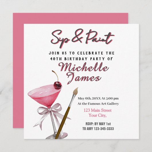 Sip & Paint Art 40e anniversaire Invitation (Devant / Derrière)