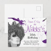 Sip & Paint Birthday Invite Uitnodiging Briefkaart (Voorkant / Achterkant)