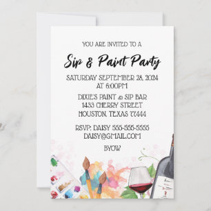 Sip & Paint Lichte Achtergrond Uitnodiging