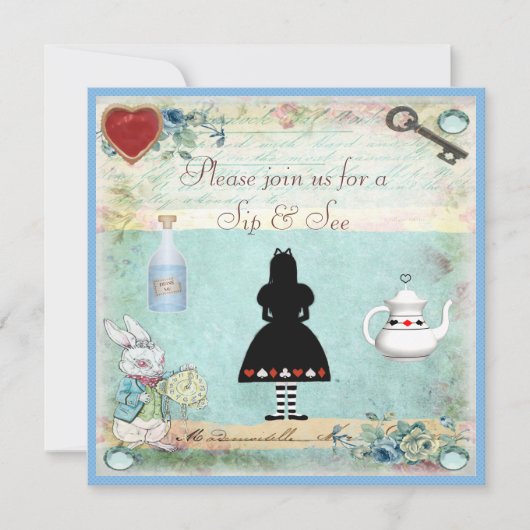 Sip & See Alice in Wonderland Baby shower Kaart (Voorkant)