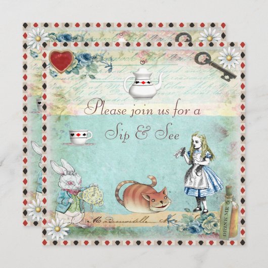 Sip & See Alice in Wonderland Baby shower Kaart (Voorkant / Achterkant)