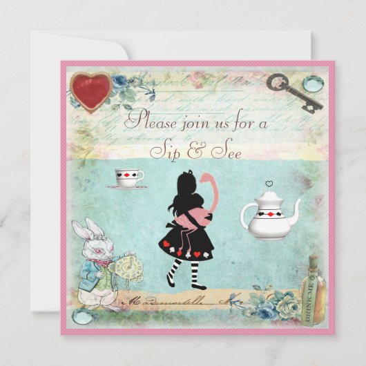 Sip & See Alice in Wonderland Baby shower Kaart (Voorkant)