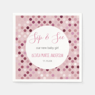 Sip & See Baby Girl Shower Pink Polka Dots Servet
