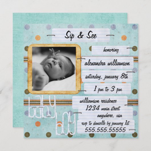 Sip & See Baby Invitation (Devant / Derrière)