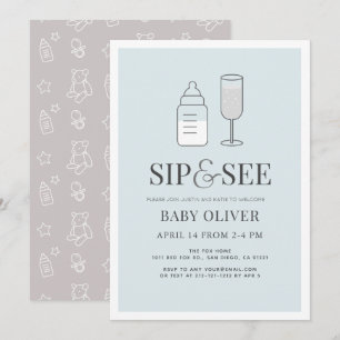 Sip & See Champagne Bottle Blue Baby shower Kaart