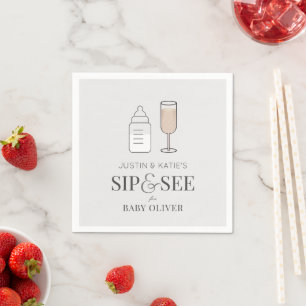 Sip & See Champagnefles Grijs Baby shower Servet