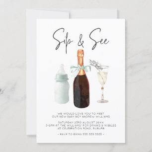 Sip & See Elegante Waterverf Groene Baby Jongen Kaart