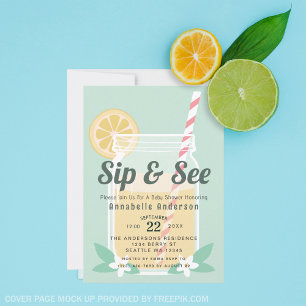 Sip & See Lemonade Mason Jar Baby shower Kaart