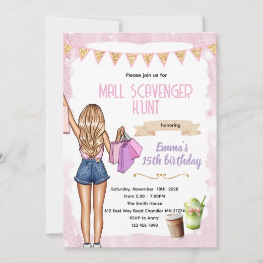 Sip Shop mall scavenger hunt Invitation Kaart (Voorkant)