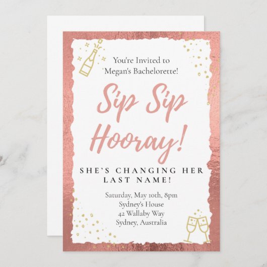 Sip Sip Hooray Bachelorette Party Invitation Kaart (Voorkant / Achterkant)