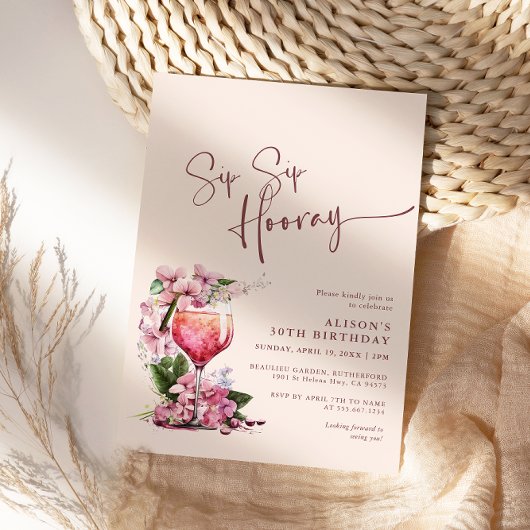 Sip Sip Hooray Birthday Celebration Boho Mauve Kaart