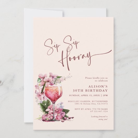 Sip Sip Hooray Birthday Celebration Boho Mauve Kaart (Voorkant)