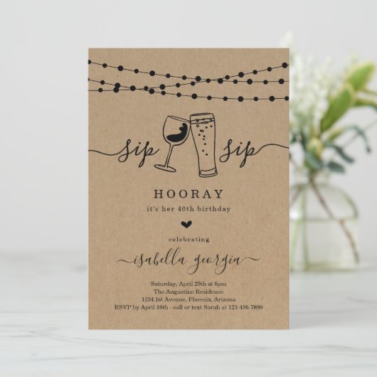 Sip Sip Hooray Birthday Party Kaart (Staand voorkant)