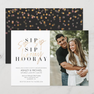 Sip Sip Hooray Black Gold Photo Couple's Shower Kaart