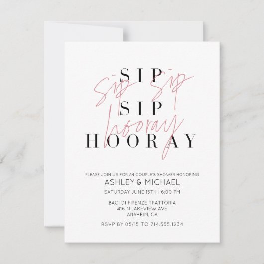 Sip Sip Hooray Black White Photo Couple's Shower Kaart (Voorkant)