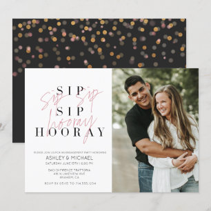 Sip Sip Hooray Black White Photo Engagement Party Kaart