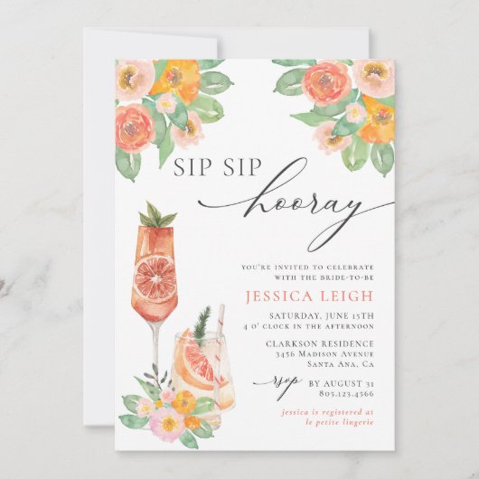 Sip Sip Hooray Bright Cocktail Vrijgezellenfeest U Kaart (Voorkant)