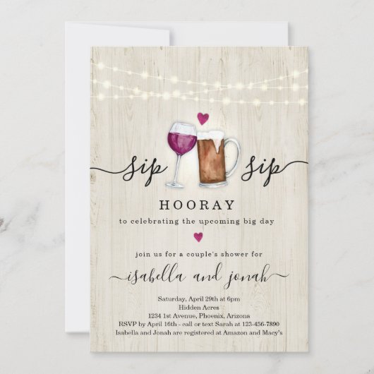 Sip Sip Hooray Couple's Shower Invitation (Devant)