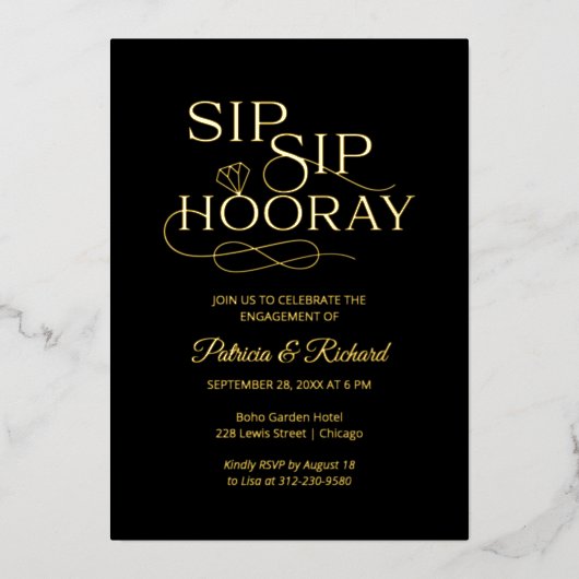Sip Sip Hooray Engagement Folie Uitnodiging (Voorkant)