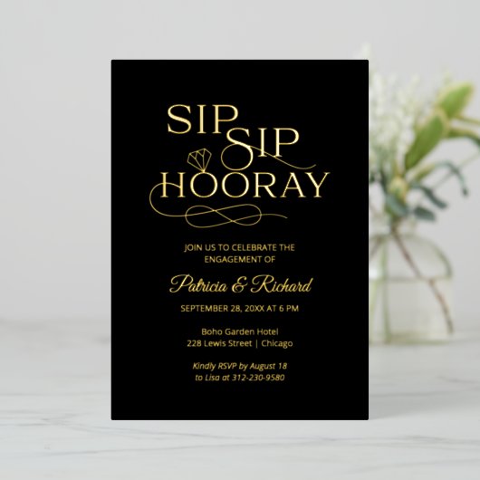 Sip Sip Hooray Engagement Folie Uitnodiging (Staand Voorkant)