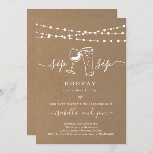 Sip Sip Hooray Engagement Party Kaart (Voorkant / Achterkant)