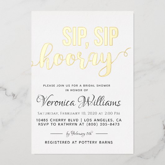 Sip Sip Hooray Fête des mariées Foil Invitation (Recto)