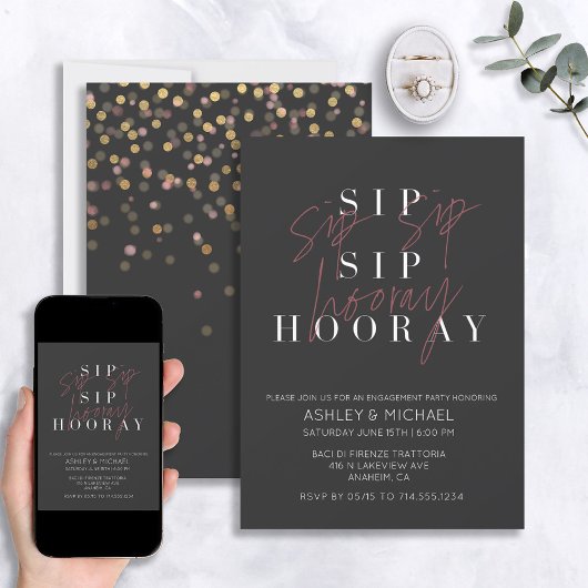 Sip Sip Hooray Fiançailles noir Faire-part