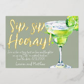Sip, Sip Hooray. Funny Cocktail Save the Date Folie Uitnodiging (Voorkant)