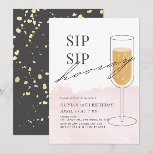 Sip Sip Hooray Gold Champagne Pink Birthday Kaart