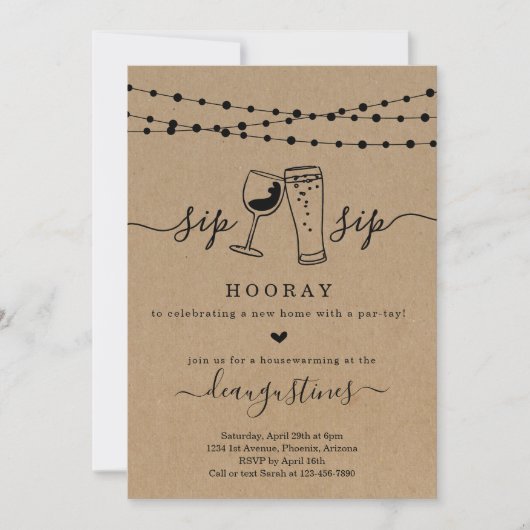 Sip Sip Hooray Houeschauffer Party Invitation (Devant)