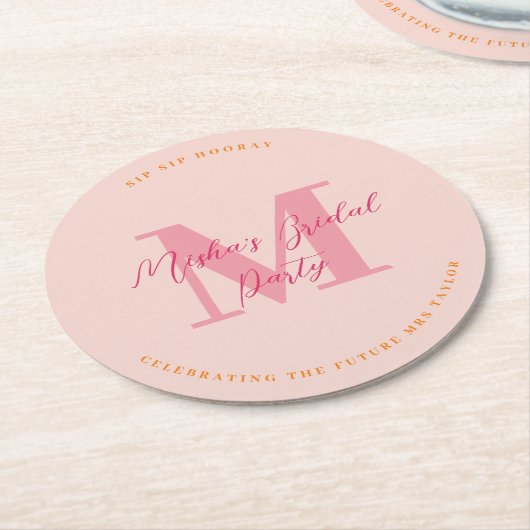 Sip Sip Hooray Initiaal Roze Onderzetter (Gebogen)