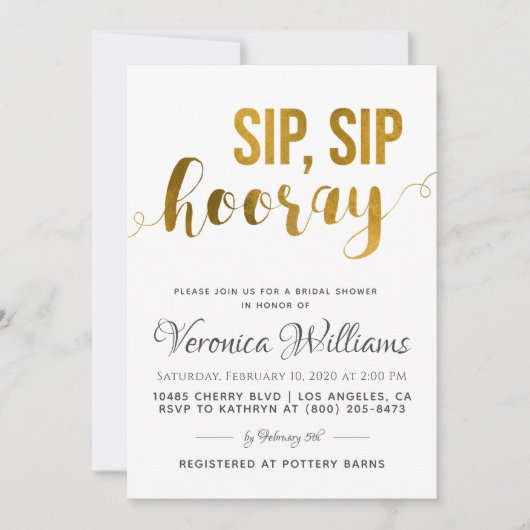 Sip Sip Hooray Invitation de la douche nuptiale (Devant)